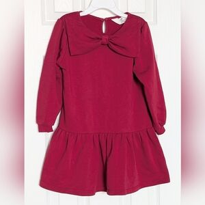 H&M Girls' (Size 4-6) Dark Red Ruffled Hem Sweatshirt Dress w/Large Bow Accent